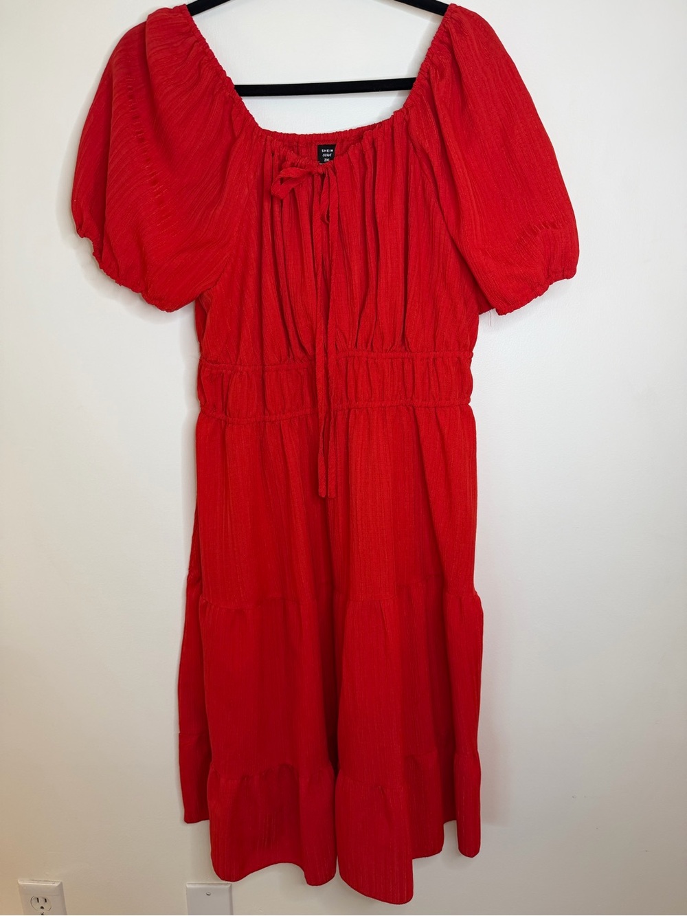 SHEIN Red Puff-Sleeve Midi Dress 2XL cottagecore curves dress feminine